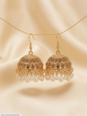 Golden Pearl Jhumka Earrings for Beautiful Pakistani Women