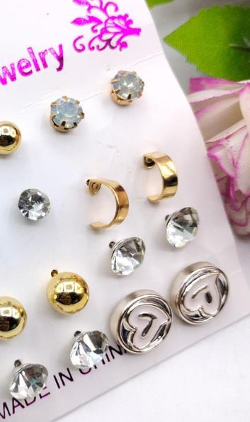 Fashion Jewelry Studs Set of 12 Gold Silver Pakistani Women