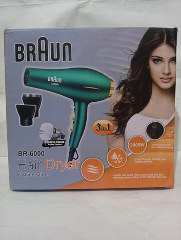 Braun BR-6000 Hair Dryer 3-in-1 Green For Pakistani Beautiful Women