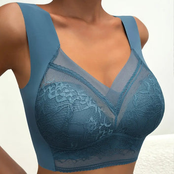 Navy Blue Lace Vest Bra for Women, Seamless U-Shaped, Durable, Lightweight