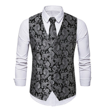 Men's Paisley Jacquard Vest Black Silver Autumn Winter For Pakistani Boys & Men Gymfit