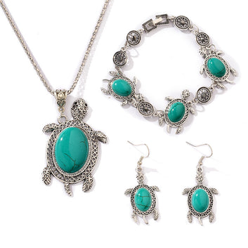 Turtle Jewelry Set Turquoise Silver Tones for Pakistani Girls And Women